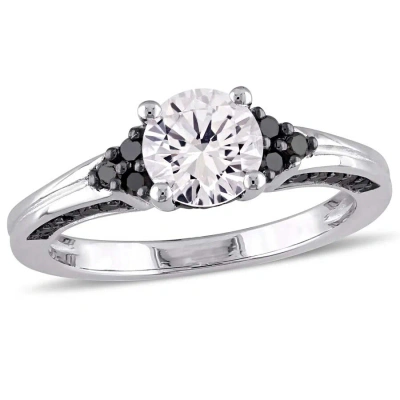 Amour 3/8 Ct Tw Black Diamond And Created White Sapphire Engagement Ring In Sterling Silver With Bla In Metallic