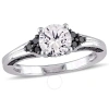 AMOUR AMOUR 3/8 CT TW BLACK DIAMOND AND CREATED WHITE SAPPHIRE ENGAGEMENT RING IN STERLING SILVER WITH BLA