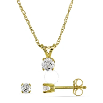 Amour 3/8 Ct Tw Diamond Solitaire Pendant With Chain And Stud Earrings 2-piece Set In 14k Yellow Gol In Gold