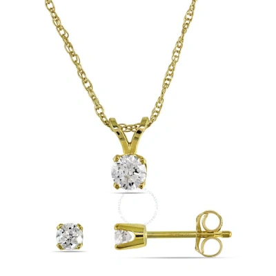 Amour 3/8 Ct Tw Diamond Solitaire Pendant With Chain And Stud Earrings 2-piece Set In 14k Yellow Gol