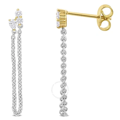 Amour 3/8ct Tdw Pear And Round-shaped Diamonds Chain Loop Drop Earrings In 14k 2-tone White And Yell In Gold