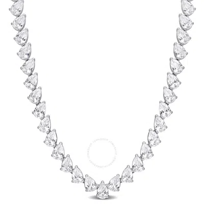 Amour 39 1/2 Ct Tgw Created White Sapphire Teardrop Tennis Necklace In Sterling Silver In Metallic