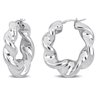 Amour 39.5mm Twisted Hoop Earrings In Sterling Silver In White