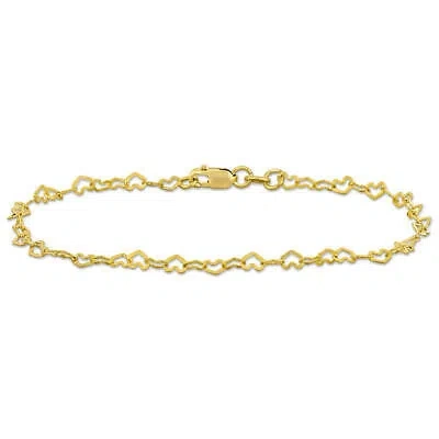 Pre-owned Amour 3mm Heart Link Anklet In 14k Gold - 9 In. In Yellow