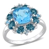 AMOUR AMOUR 4 1/10 CT TGW BLUE TOPAZ-SWISS AND BLUE TOPAZ-LONDON QUATREFOIL FLORAL RING IN STERLING SILVER