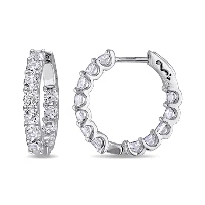 Amour 4 1/10 Ct Tgw Created White Sapphire Inside Outside Hoop Earrings In Sterling Silver In Silver / White