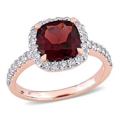 Pre-owned Amour 4 1/10 Ct Tgw Garnet And White Topaz Halo Ring In 10k Rose Gold