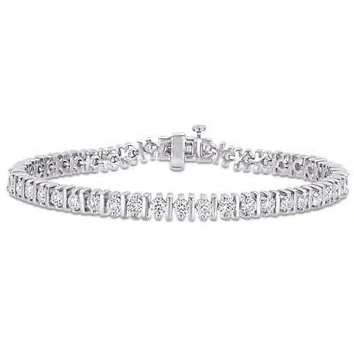 Pre-owned Amour 4 1/2 Ct Dew Created Moissanite Bar Tennis Bracelet In Sterling Silver In White