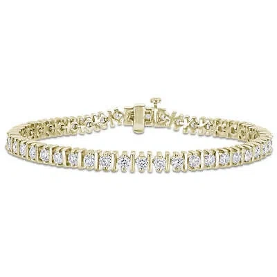 Pre-owned Amour 4 1/2 Ct Dew Created Moissanite Bar Tennis Bracelet In Yellow Plated