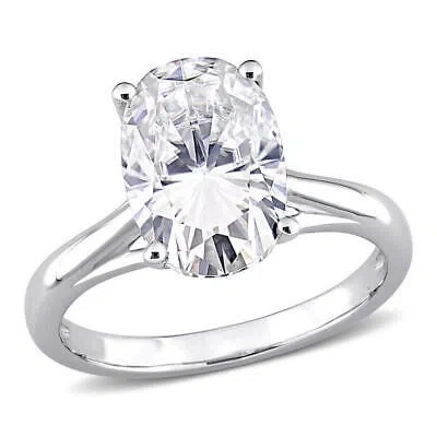 Pre-owned Amour 4 1/2 Ct Dew Oval Shaped Created Moissanite Solitaire Ring In 10k White