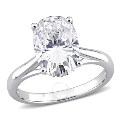 Amour 4 1/2 Ct Dew Oval Shaped Created Moissanite Solitaire Ring In 10k White Gold In Neutral