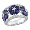 AMOUR AMOUR 4 1/2 CT TGW CREATED BLUE AND WHITE SAPPHIRE FLORAL RING IN STERLING SILVER