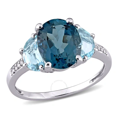 Amour 4 1/2 Ct Tgw London And Sky Blue Topaz And Diamond 3-stone Ring In Sterling Silver In Metallic