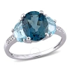 AMOUR AMOUR 4 1/2 CT TGW LONDON AND SKY BLUE TOPAZ AND DIAMOND 3-STONE RING IN STERLING SILVER