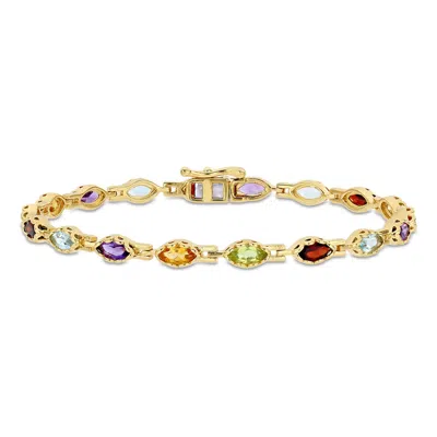 Amour 4 1/2 Ct Tgw Multi-gemstone Marquise Bracelet In Yellow Plated Sterling Silver