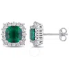 AMOUR AMOUR 4 1/3 CT TGW CREATED EMERALD AND CREATED WHITE SAPPHIRE STUD EARRINGS IN STERLING SILVER