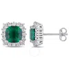 Amour 4 1/3 Ct Tgw Created Emerald And Created White Sapphire Stud Earrings In Sterling Silver In White