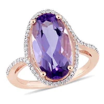 Pre-owned Amour 4 1/3 Ct Tgw Oval Cut Amethyst And 1/5 Ct Tw Diamond Halo Ring In 14k Rose In Gold