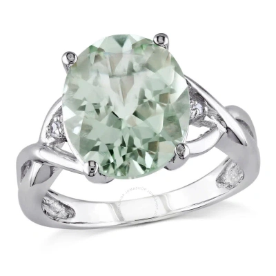 Amour 4 1/3ct Tgw Oval Cut Green Quartz And Diamond Accent Ring In Sterling Silver In White