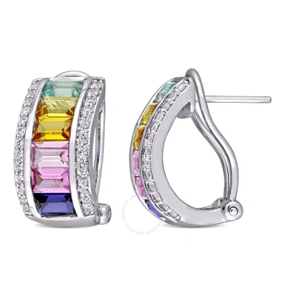 Amour 4 1/4 Ct Tgw Multi-color Created Sapphire Hoop Earrings In Sterling Silver