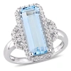 AMOUR AMOUR 4 1/4 CT TGW OCTAGON CUT BLUE TOPAZ AND WHITE TOPAZ HALO RING IN STERLING SILVER