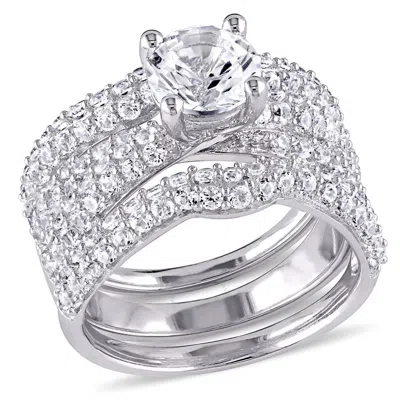 Amour 4 1/5 Ct Tgw Created White Sapphire Bridal Set In Sterling Silver In Metallic