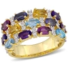 AMOUR AMOUR 4 1/5 CT TGW MULTI-GEMSTONE TRIPLE- ROW RING IN YELLOW PLATED STERLING SILVER