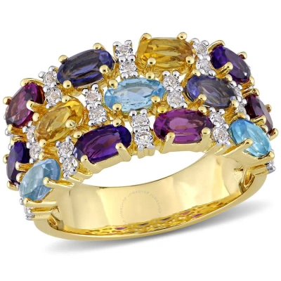 Amour 4 1/5 Ct Tgw Multi-gemstone Triple- Row Ring In Yellow Plated Sterling Silver