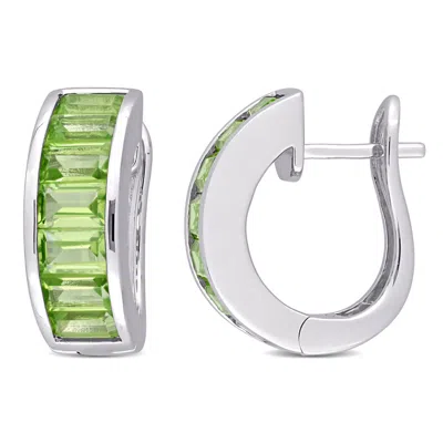 Amour 4 1/5 Ct Tgw Peridot Hoop Earring In Sterling Silver In White
