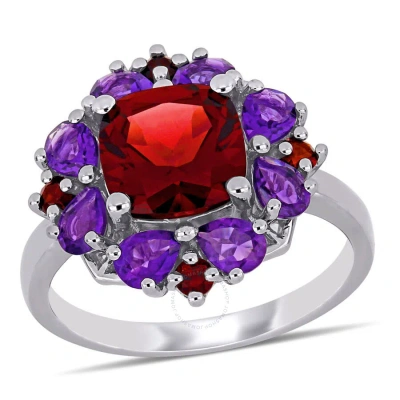 Amour 4 2/5 Ct Tgw Garnet And African Amethyst Quatrefoil Floral Ring In Sterling Silver In White