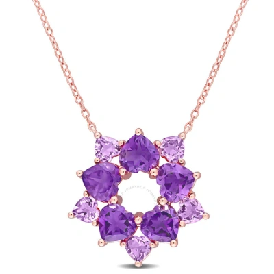 Amour 4 3/4 Ct Tgw Amethyst And Amethyst-africa Floral Pendant With Chain In Rose Plated Sterling Si In Purple