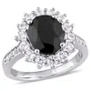 AMOUR AMOUR 4 3/4 CT TGW BLACK SAPPHIRE AND CREATED WHITE SAPPHIRE RING IN STERLING SILVER