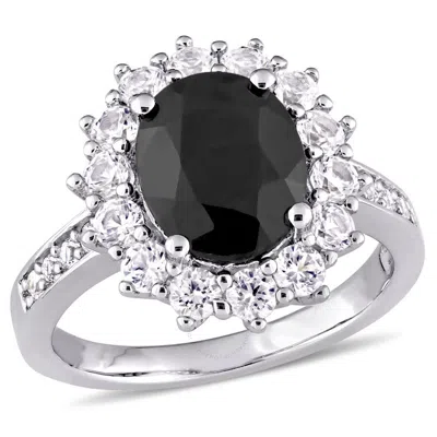 Amour 4 3/4 Ct Tgw Black Sapphire And Created White Sapphire Ring In Sterling Silver