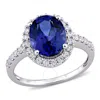 AMOUR AMOUR 4 3/4 CT TGW CREATED BLUE SAPPHIRE AND CREATED WHITE SAPPHIRE HALO ENGAGEMENT RING IN 10K WHIT