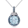 AMOUR AMOUR 4 3/4 CT TGW SKY AND LONDON BLUE TOPAZ AND DIAMOND HALO PENDANT WITH CHAIN IN STERLING SILVER 