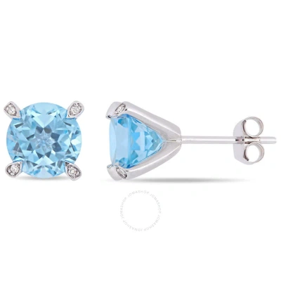 Amour 4 3/4 Ct Tgw Sky Blue Topaz And Diamond Accent Martini Stud Earrings In 10k White Gold