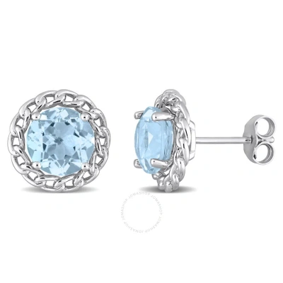 Amour 4 3/4 Ct Tgw Sky Blue Topaz Halo Earrings In Sterling Silver In Metallic