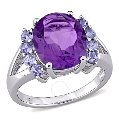 Amour 4 3/5 Ct Tgw Oval Cut Amethyst And Tanzanite Split Shank Ring In Sterling Silver In White