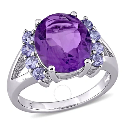 Amour 4 3/5 Ct Tgw Oval Cut Amethyst And Tanzanite Split Shank Ring In Sterling Silver In Metallic