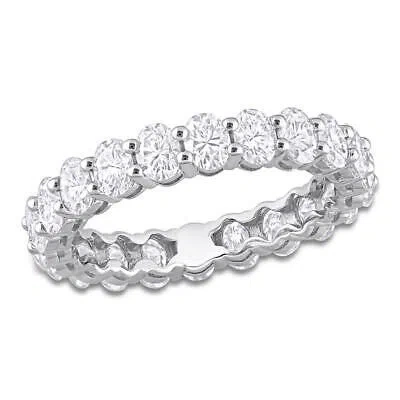 Pre-owned Amour 4 3/8 Ct Dew Oval Created Moissanite Eternity Ring In 14k White Gold