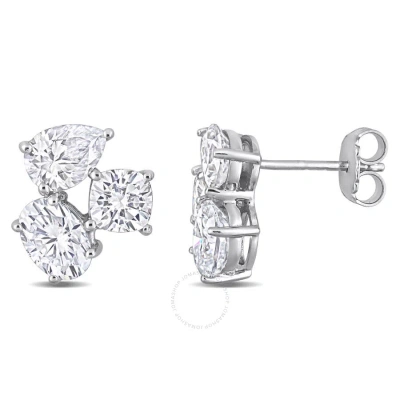 Amour 4 4/5 Ct Dew Created Moissanite Three-stone Earrings In Sterling Silver In Metallic