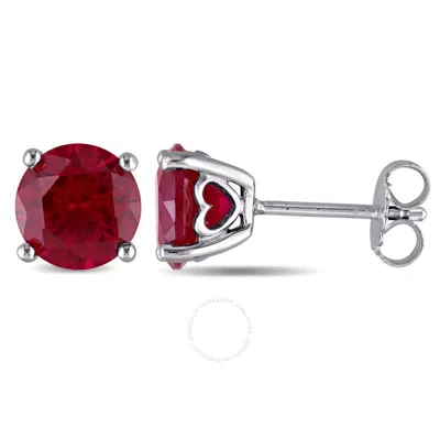 Amour 4 4/5 Ct Tgw Created Ruby Stud Earrings In Sterling Silver In Neutral