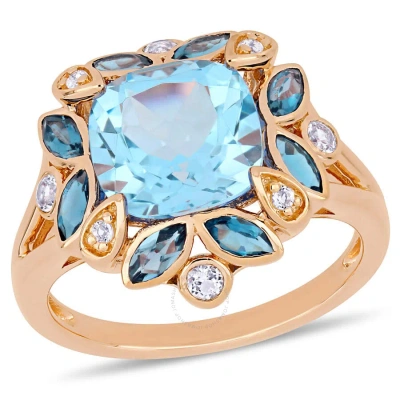 Amour 4 4/5 Ct Tgw London Blue Topaz & Sky Blue Topaz Floral Ring In Rose Gold Plated Sterling Silve