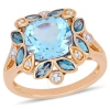 AMOUR AMOUR 4 4/5 CT TGW LONDON BLUE TOPAZ & SKY BLUE TOPAZ FLORAL RING IN ROSE GOLD PLATED STERLING SILVE