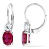 AMOUR AMOUR 4 5/8 CT TGW CREATED RUBY AND WHITE SAPPHIRE LEVERBACK EARRINGS IN STERLING SILVER