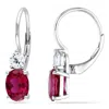 Amour 4 5/8 Ct Tgw Created Ruby And White Sapphire Leverback Earrings In Sterling Silver In Red
