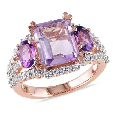 Amour 4 5/8 Ct Tgw Emerald Cut Rose De France In Amethyst / Emerald / Rose / Silver / White