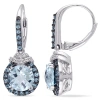 Amour 4 5/8 Ct Tgw Sky And London Blue Topaz And 1/10 Ct Tw Diamond Leverback Earrings In Sterling S In White
