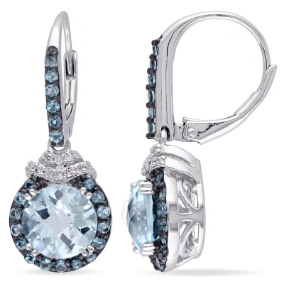 Amour 4 5/8 Ct Tgw Sky And London Blue Topaz And 1/10 Ct Tw Diamond Leverback Earrings In Sterling S In White