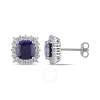 Amour 4 7/8 Ct Tgw Created Blue And White Sapphire Stud Earrings In Sterling Silver In Blue
